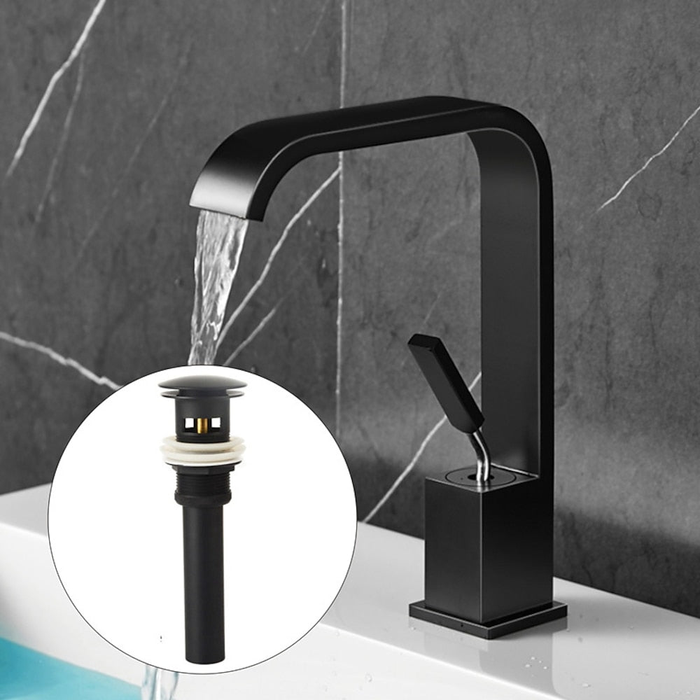Modern Waterfall Bathroom Faucet, Single-Handle Single-Hole Faucet, Matte Black / Matte White / Gunmetal