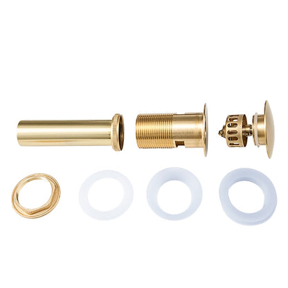 Brushed Gold Modern Brass Pop-Up Bathroom Sink Drain Stopper, Vessel Vanity Basin Drain with Overflow