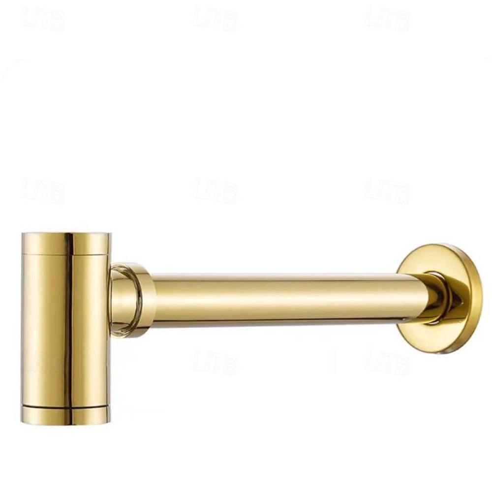 Contemporary Brass Pop-Up Sink Drain with Overflow, Wall-Mounted Bottle P-Trap Waste Assembly, Antique Brass / Chrome / Matte Black / Brushed Brass / Polished Gold