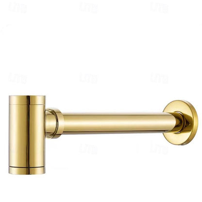 Contemporary Brass Pop-Up Sink Drain with Overflow, Wall-Mounted Bottle P-Trap Waste Assembly, Antique Brass / Chrome / Matte Black / Brushed Brass / Polished Gold