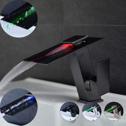 LED Waterfall Bathroom Faucet, Single-Hole Single-Handle Brass Faucet, Brushed Nickel / Chrome / Oil-Rubbed Bronze