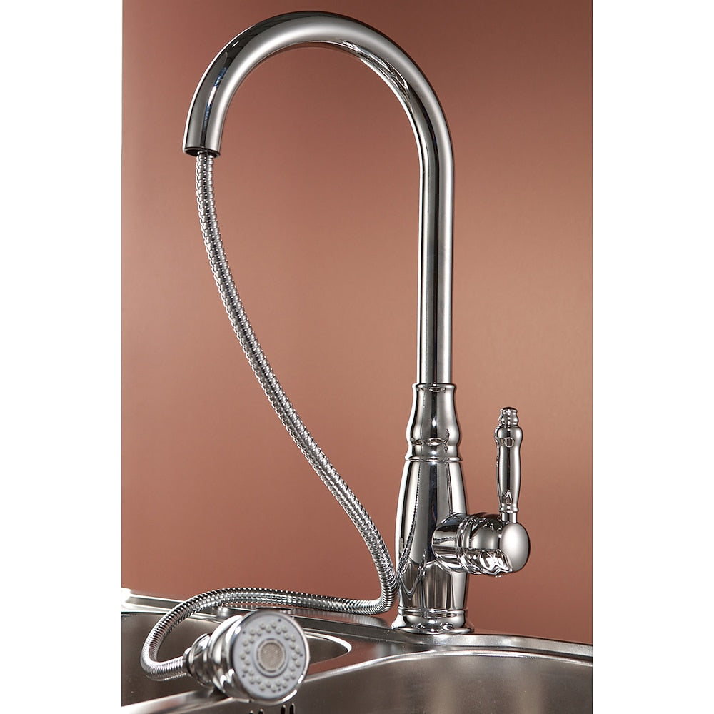 Traditional High-Arc Pull-Down Kitchen Faucet, Single-Handle Single-Hole Brass Faucet, Oil-Rubbed Bronze / Chrome / Brushed Nickel / Polished Gold