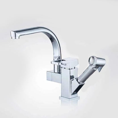Modern Single-Handle Kitchen Faucet, Swivel Spout Faucet with Pull-Out Sprayer, Matte Black / Chrome