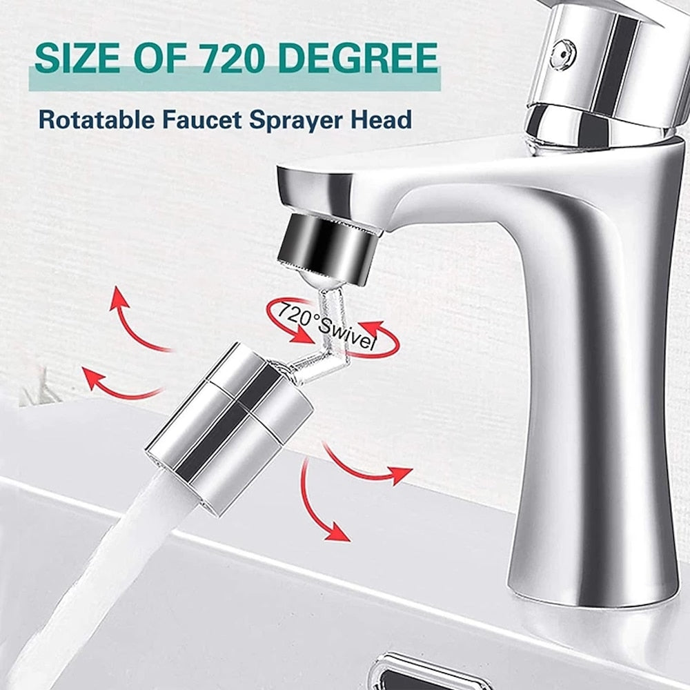 Chrome 720-Degree Swivel Faucet Aerator, Dual-Mode Splash Filter Faucet Extender