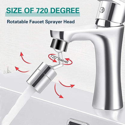 Chrome 720-Degree Swivel Faucet Aerator, Dual-Mode Splash Filter Faucet Extender
