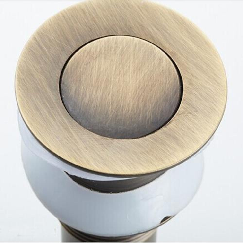 Modern Solid Brass Pop-Up Sink Drain with Overflow, Push-Button Bathroom Vanity Sink Drain Assembly, Antique Brass / Matte Black / Polished Gold