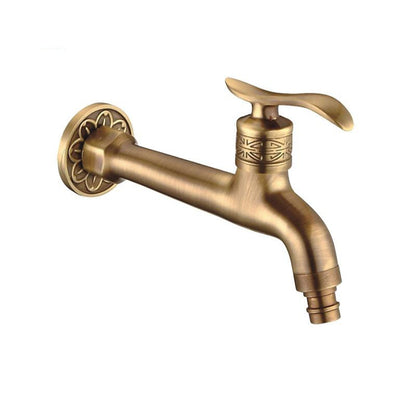 Vintage Carved Single-Cold Faucet, Wall-Mount Brass Washing Machine Faucet, Antique Brass / Polished Gold