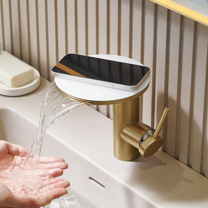 Modern Single-Hole Waterfall Bathroom Faucet, Swivel Stainless Steel Single-Handle Faucet, Chrome / Brushed Gold / Matte White / Gunmetal / Painted / Powder Coated