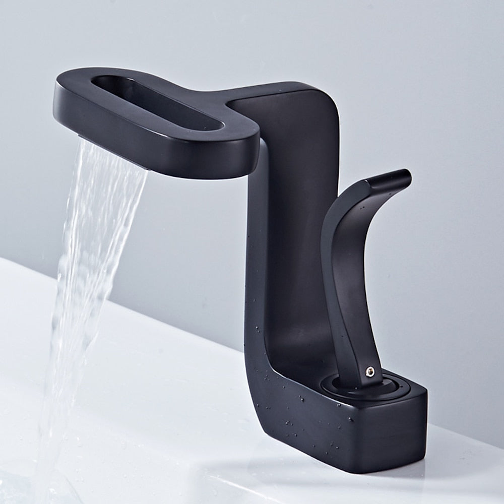 Waterfall Single-Hole Bathroom Faucet, Single-Handle Brass Vanity Faucet