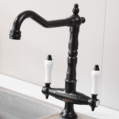 360-Degree Swivel High Arc Brass Faucet, Traditional Single-Hole Two-Handle Bathroom Faucet, Chrome / Matte Black / Antique Brass