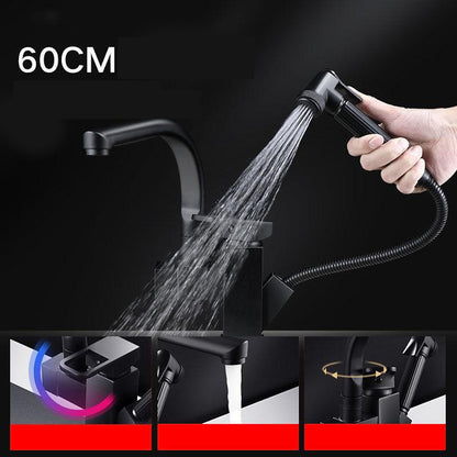 Modern Single-Handle Kitchen Faucet, Swivel Spout Faucet with Pull-Out Sprayer, Matte Black / Chrome