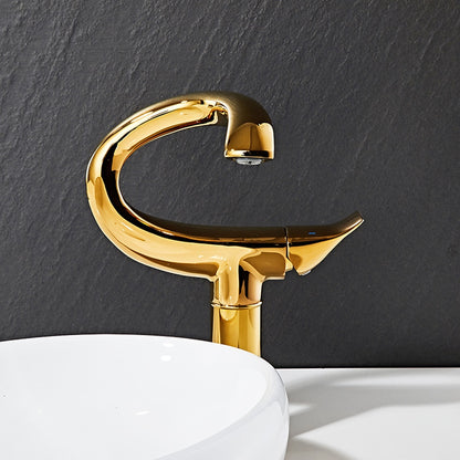 Curved High Arc Vessel Bathroom Faucet, Single-Handle Single-Hole Tall Brass Faucet