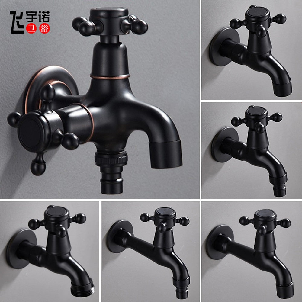 Vintage Brass Wall-Mount Washing Machine Faucet, Single-Cold Utility Laundry Faucet, Antique Brass / Matte Black