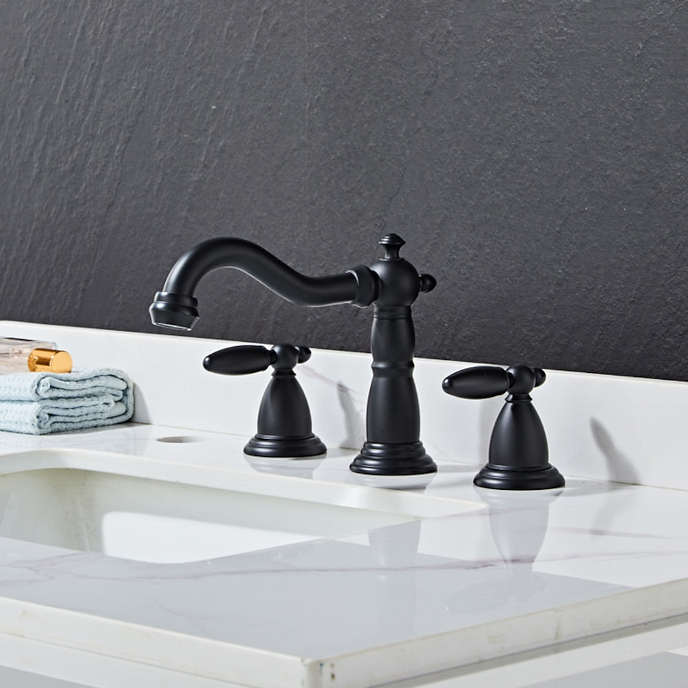 Widespread Modern Bathroom Faucet, Dual-Handle High Arc Brass Faucet, Matte Black / Chrome / Polished Gold / Rose Gold / Antique Brass