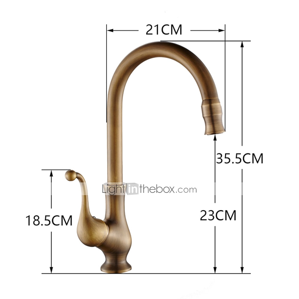 Antique Brass Traditional High Arc Kitchen Faucet, Single-Handle Single-Hole Brass Faucet with Swivel Spout