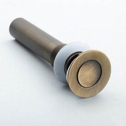 Modern Solid Brass Pop-Up Sink Drain with Overflow, Push-Button Bathroom Vanity Sink Drain Assembly, Antique Brass / Matte Black / Polished Gold