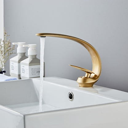 High Arc Spout Modern Single-Hole Bathroom Faucet, Single-Handle Brass Body Sink Faucet