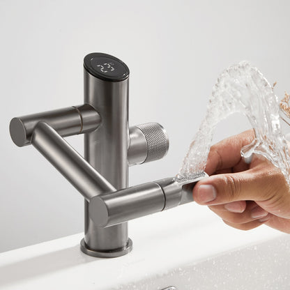 LED Digital Display Single-Hole Single-Handle Bathroom Faucet, Swivel Spout Brass Faucet, Matte Black / Matte White / Gunmetal
