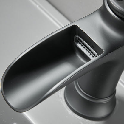 Waterfall Bathroom Faucet, Modern Single-Handle Brass Basin Faucet, Brushed Nickel / Matte Black