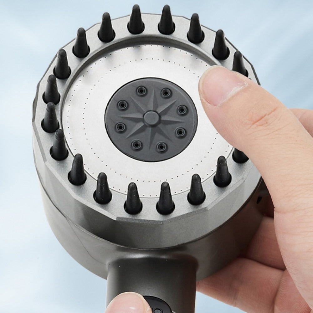 High Pressure 3-Mode Handheld Shower Head, Massage Spray Nozzle with Stop Button, Chrome / Matte Black