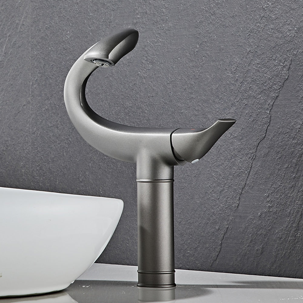 Curved High Arc Vessel Bathroom Faucet, Single-Handle Single-Hole Tall Brass Faucet