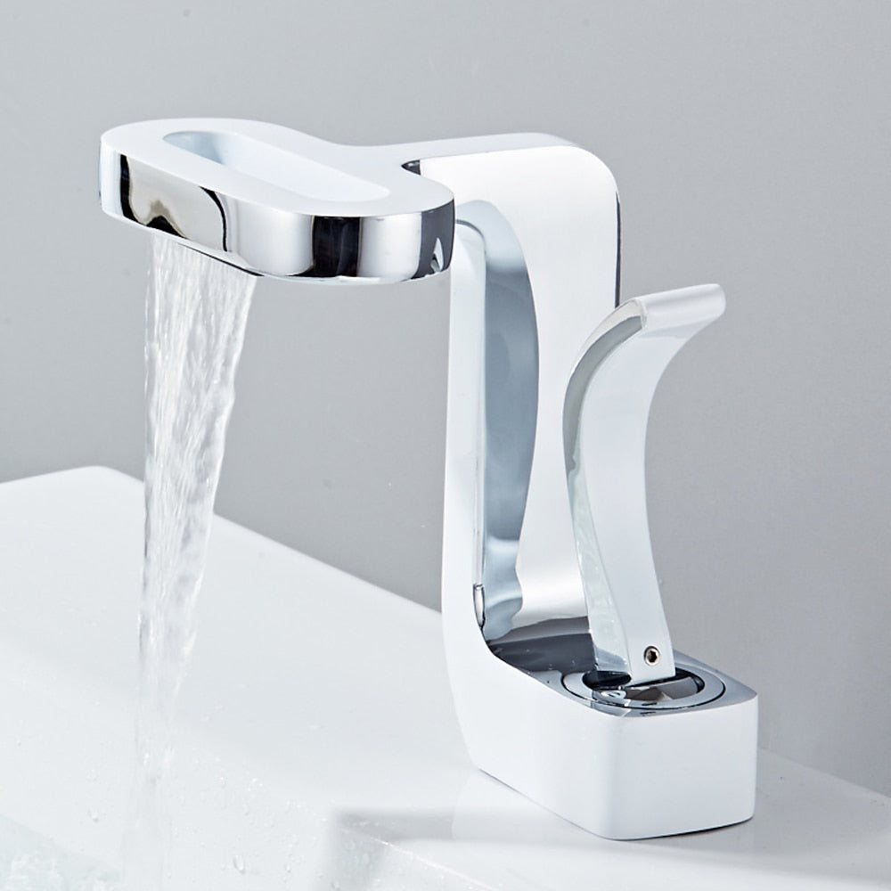 Waterfall Single-Hole Bathroom Faucet, Single-Handle Brass Vanity Faucet