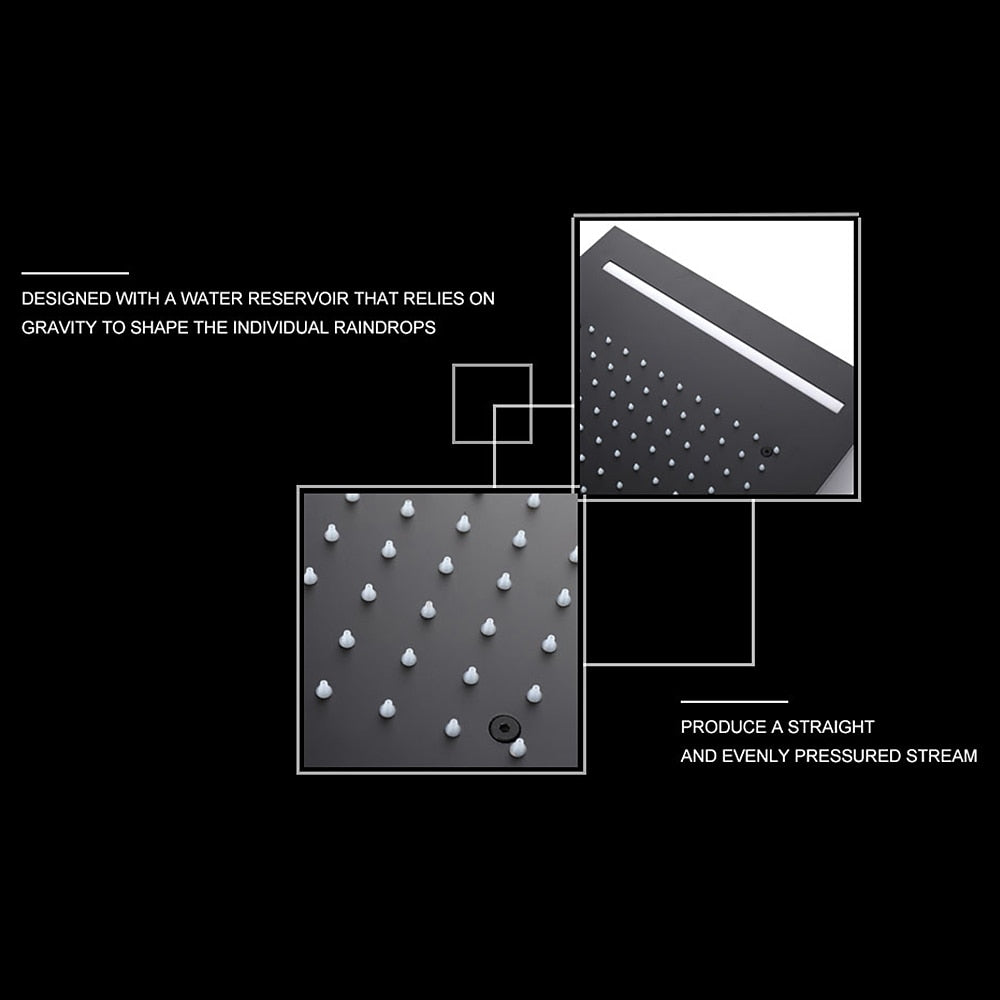 Matte Black Ceiling-Mounted Shower Head, LED Rainfall Shower Head with Power Adapter