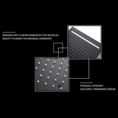 Matte Black Ceiling-Mounted Shower Head, LED Rainfall Shower Head with Power Adapter