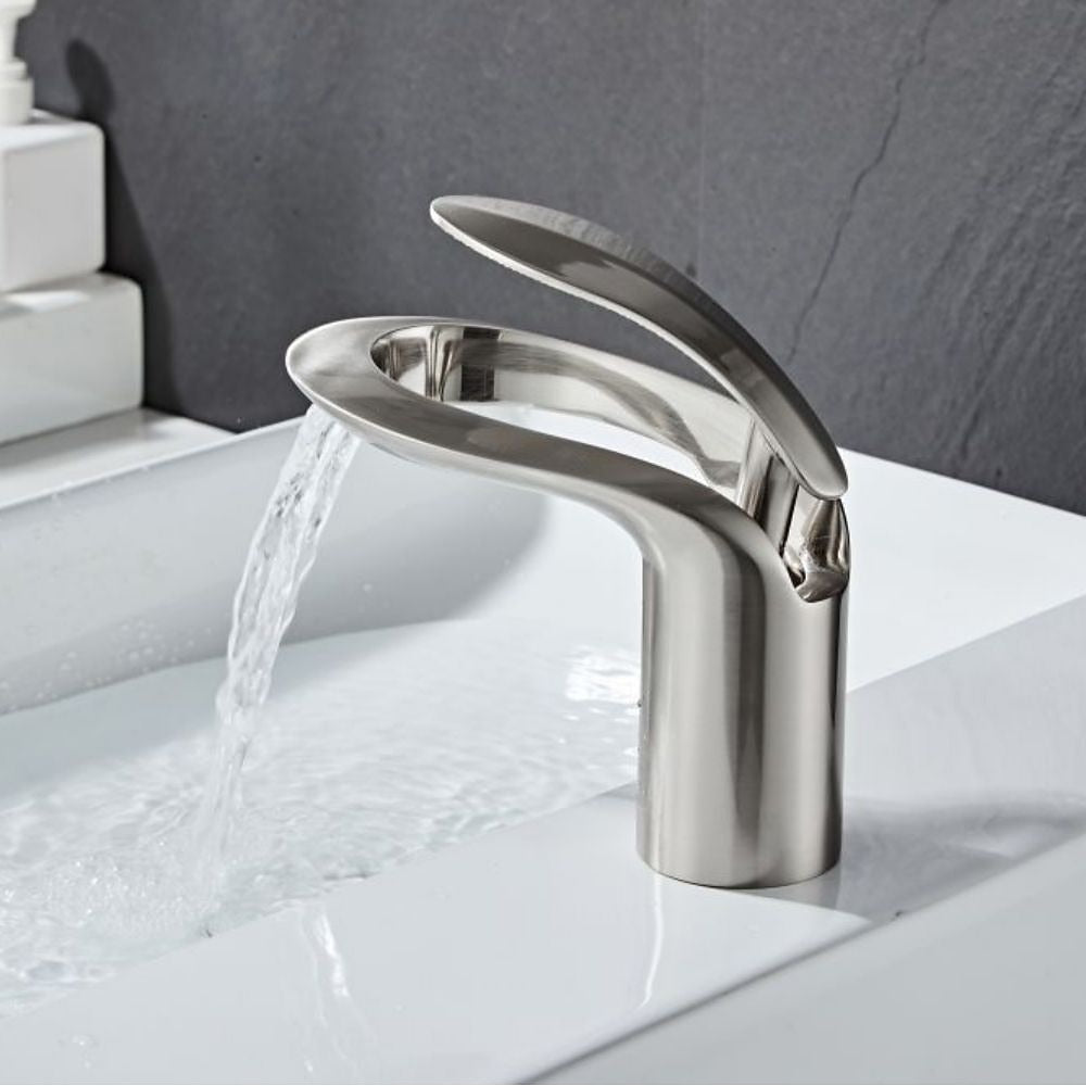 Modern Waterfall Bathroom Faucet, Single-Handle Brass Faucet