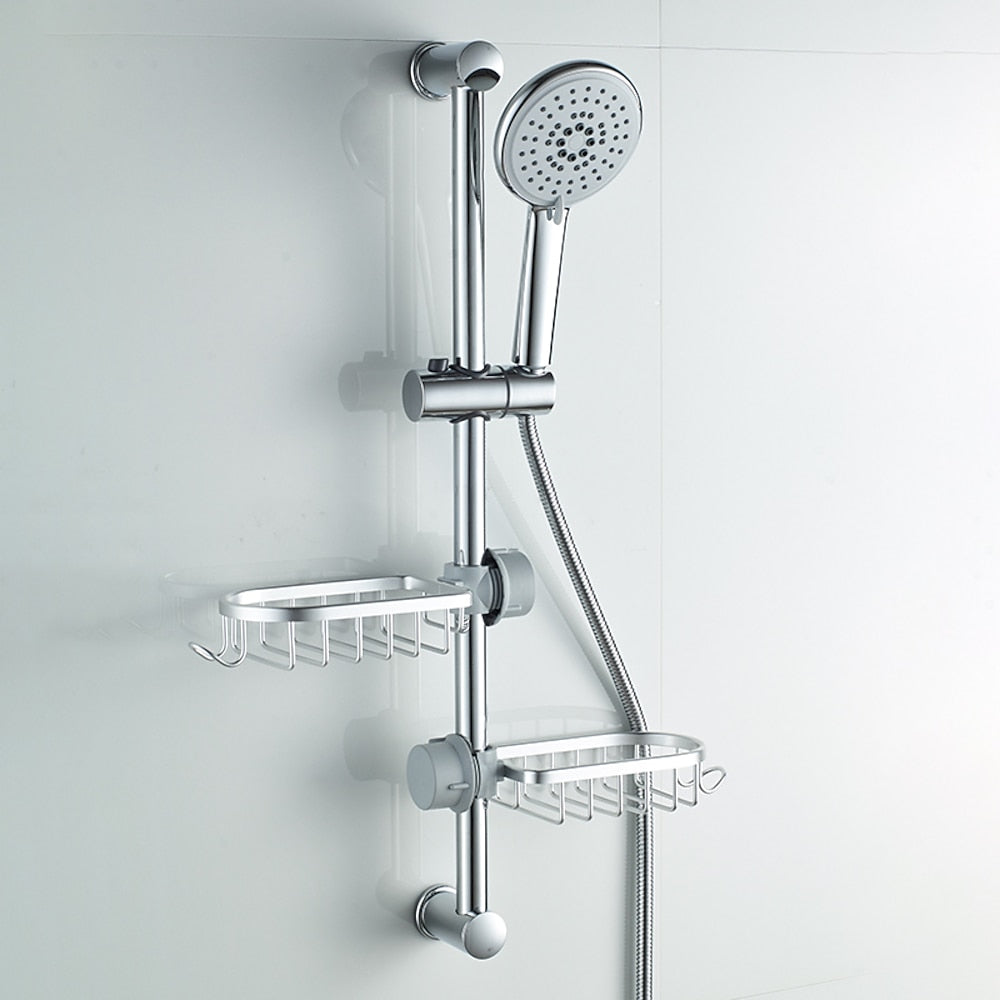 Modern Aluminum Faucet Storage Rack, Clamp-On Sink Caddy Organizer with Integrated Hooks, Black / Silver