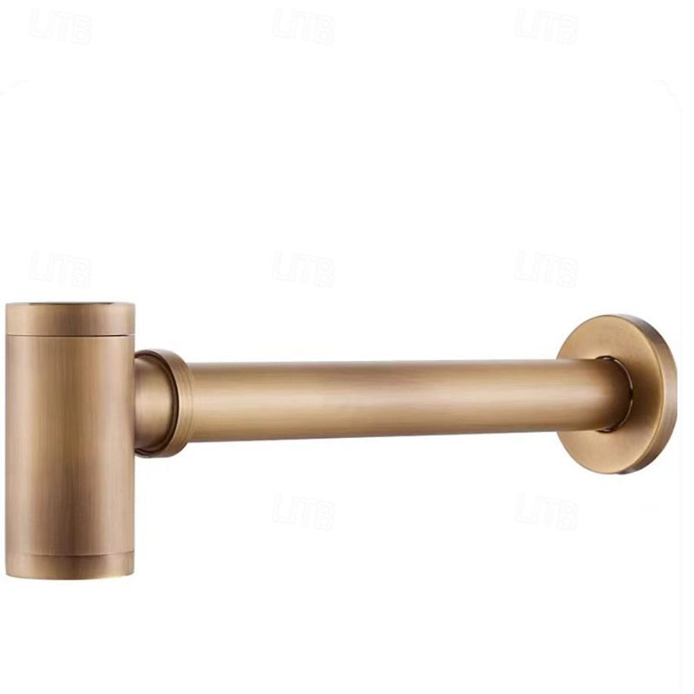 Contemporary Brass Pop-Up Sink Drain with Overflow, Wall-Mounted Bottle P-Trap Waste Assembly, Antique Brass / Chrome / Matte Black / Brushed Brass / Polished Gold