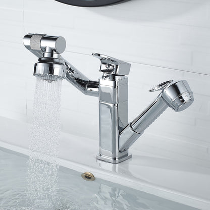 Chrome Single-Hole Bathroom Sink Faucet, Pull-Out Swivel Spout Faucet
