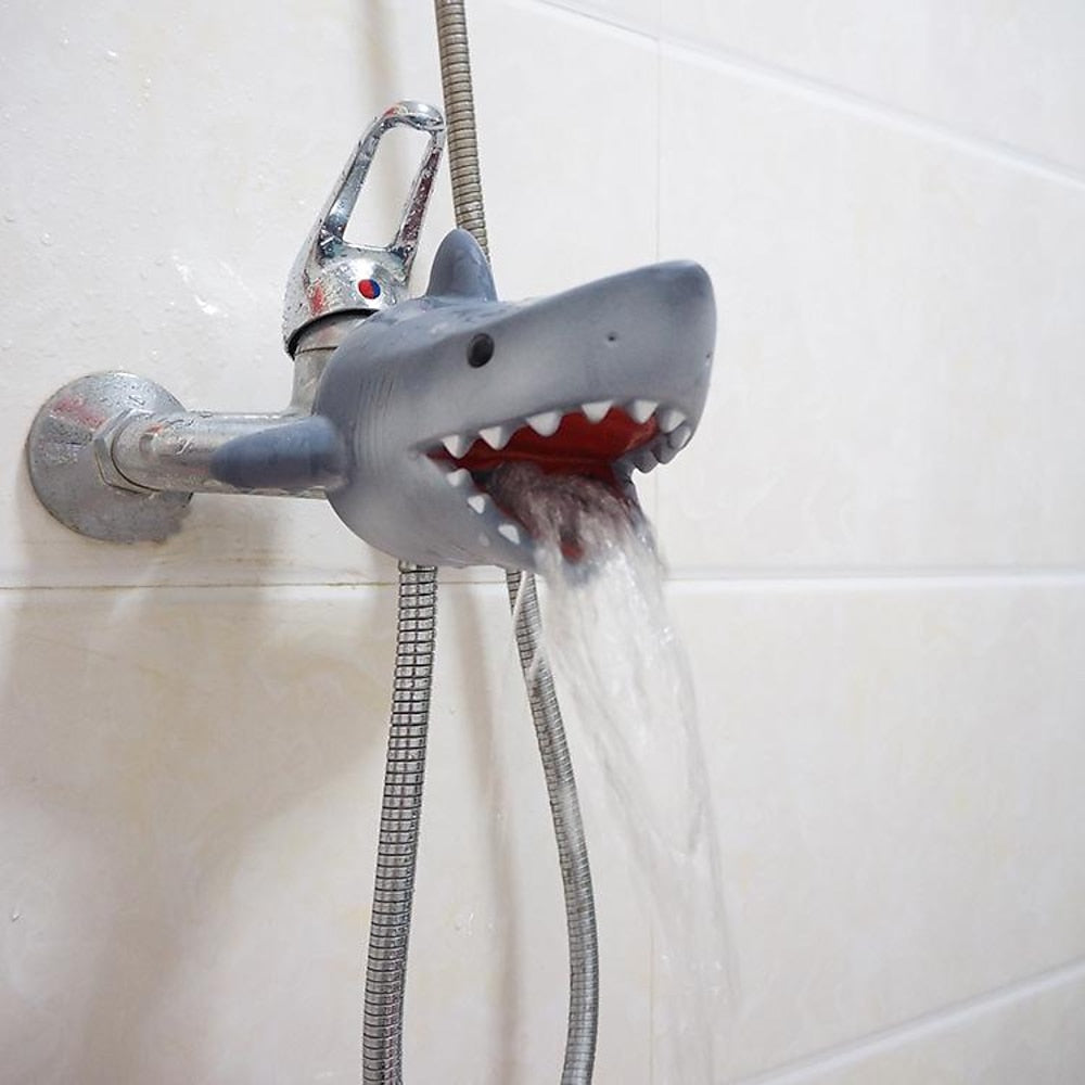 Cartoon Shark Gray Silicone Faucet Extender, Splash-Proof Water Guide Extender for Kids
