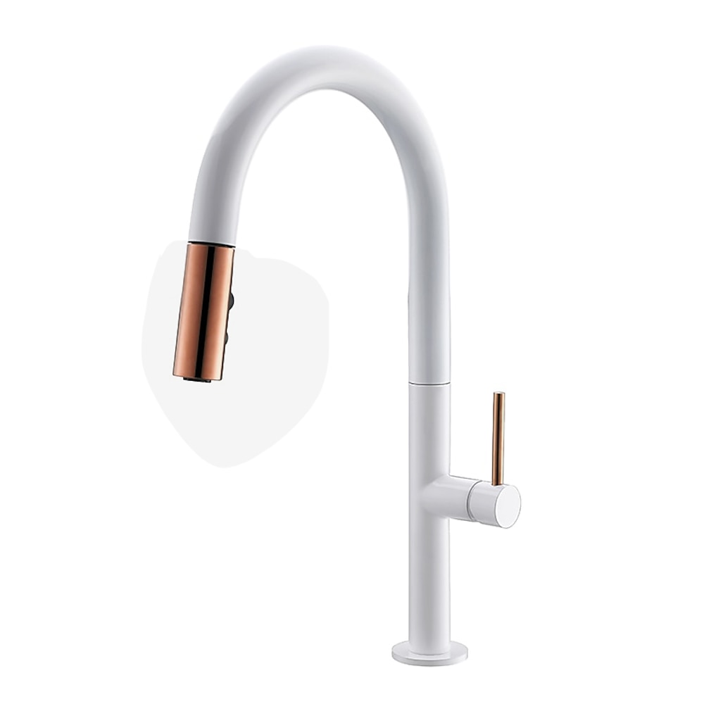Pull-Down Kitchen Faucet, High Arc Single-Handle Brass Faucet, Matte Black / Matte White / Brushed Gold / Brushed Nickel