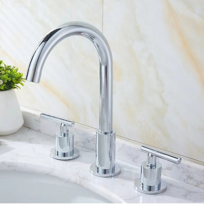 Modern 3-Hole Widespread Bathroom Faucet, Brass Dual-Handle Faucet with 360-Degree Swivel Spout, Chrome / Matte Black / Polished Gold