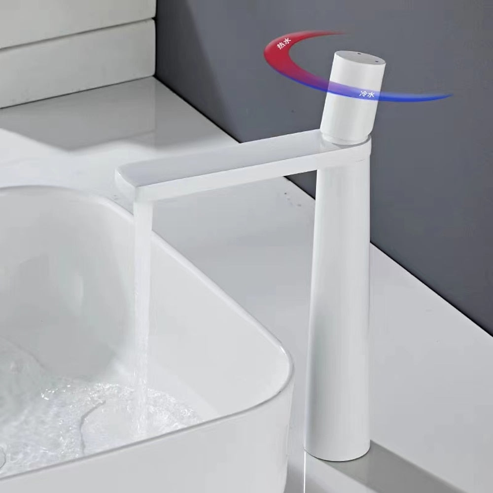 Waterfall Modern Vessel Sink Faucet, Tall Single-Handle Bathroom Faucet, Chrome / Matte Black / Brushed Gold / Matte White / Gunmetal