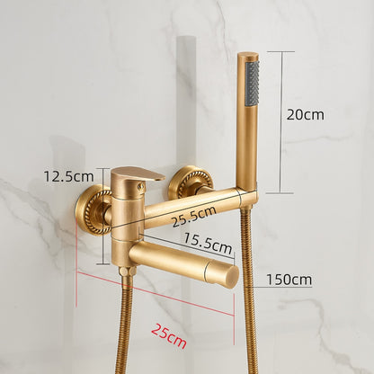 Wall-Mount Bathtub Faucet with Handheld Shower, Vintage Single-Handle Tub Filler, Antique Brass / Rustic Nickel