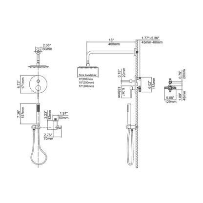 Rainfall Matte Black Wall-Mounted Shower System, Single-Handle Faucet with Handheld Shower