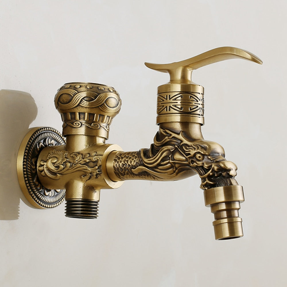 Antique Brass Wall-Mount Bidet Faucet, Handheld Toilet Sprayer Set