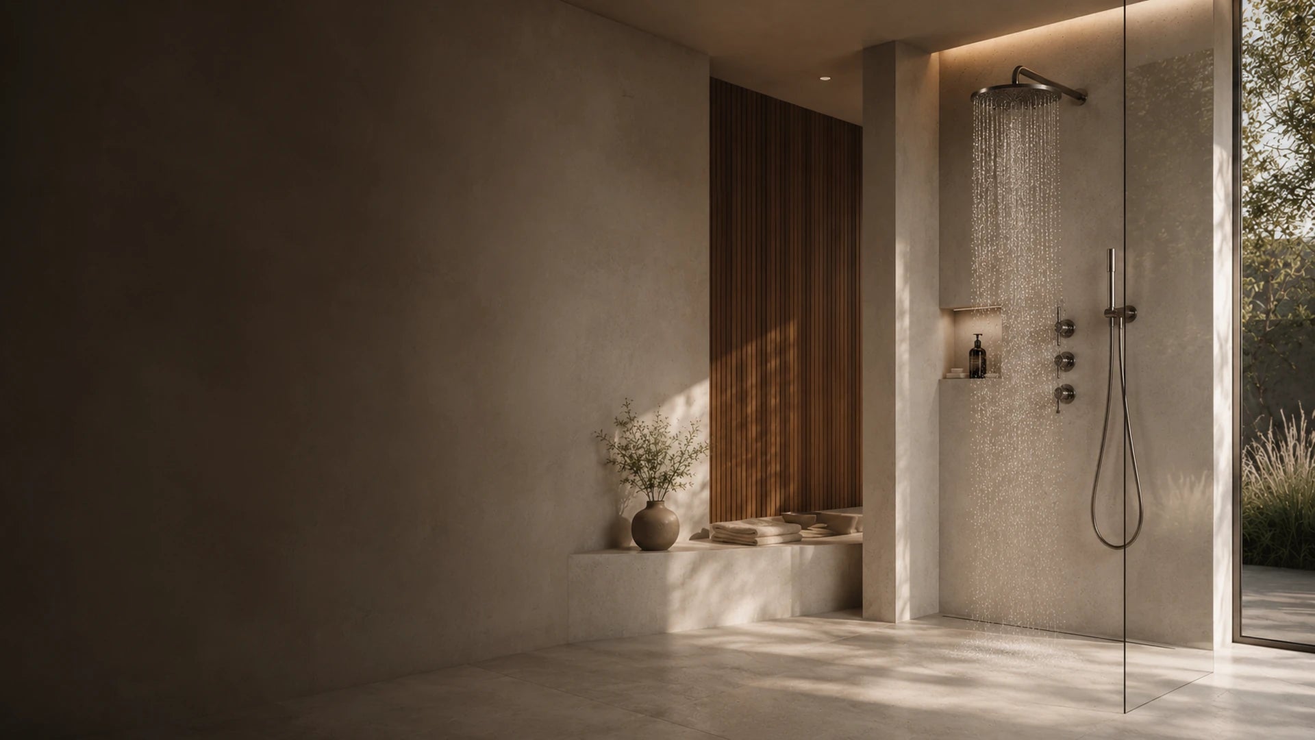 Calm shower space designed around comfort and balance