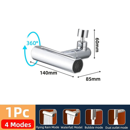 Chrome 360-Degree Swivel Waterfall Faucet Aerator, 4-in-1 Multi-Function Spray Head with Adapter