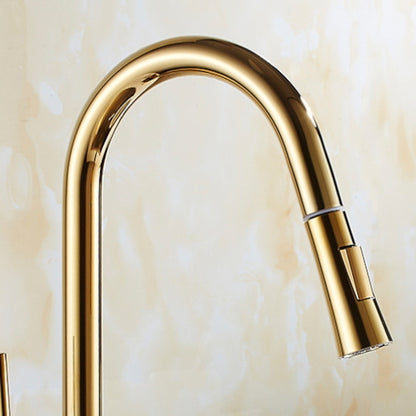 Polished Brass Pull-Down Kitchen Faucet, Single-Hole Single-Handle High Arc Swivel Brass Faucet