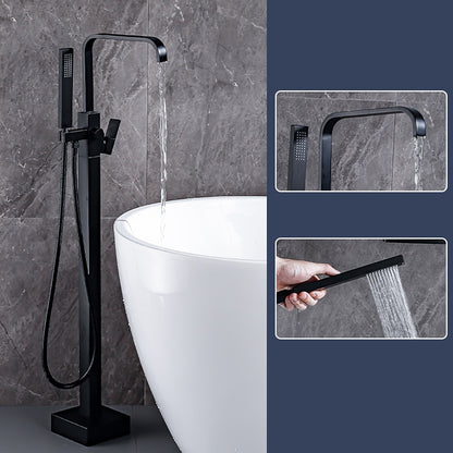 Modern Freestanding Tub Filler Faucet, Single-Handle Brass Bathtub Faucet with Handheld Shower, Chrome / Matte Black