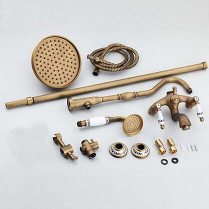 Oil-Rubbed Bronze Rainfall Exposed Tub Shower System, Traditional Wall-Mount Dual-Handle Faucet with Handheld Shower