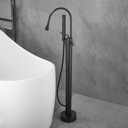 Modern High Arc Freestanding Tub Filler Faucet, Single-Handle Brass Bath Faucet with Handheld Shower, Chrome / Matte Black