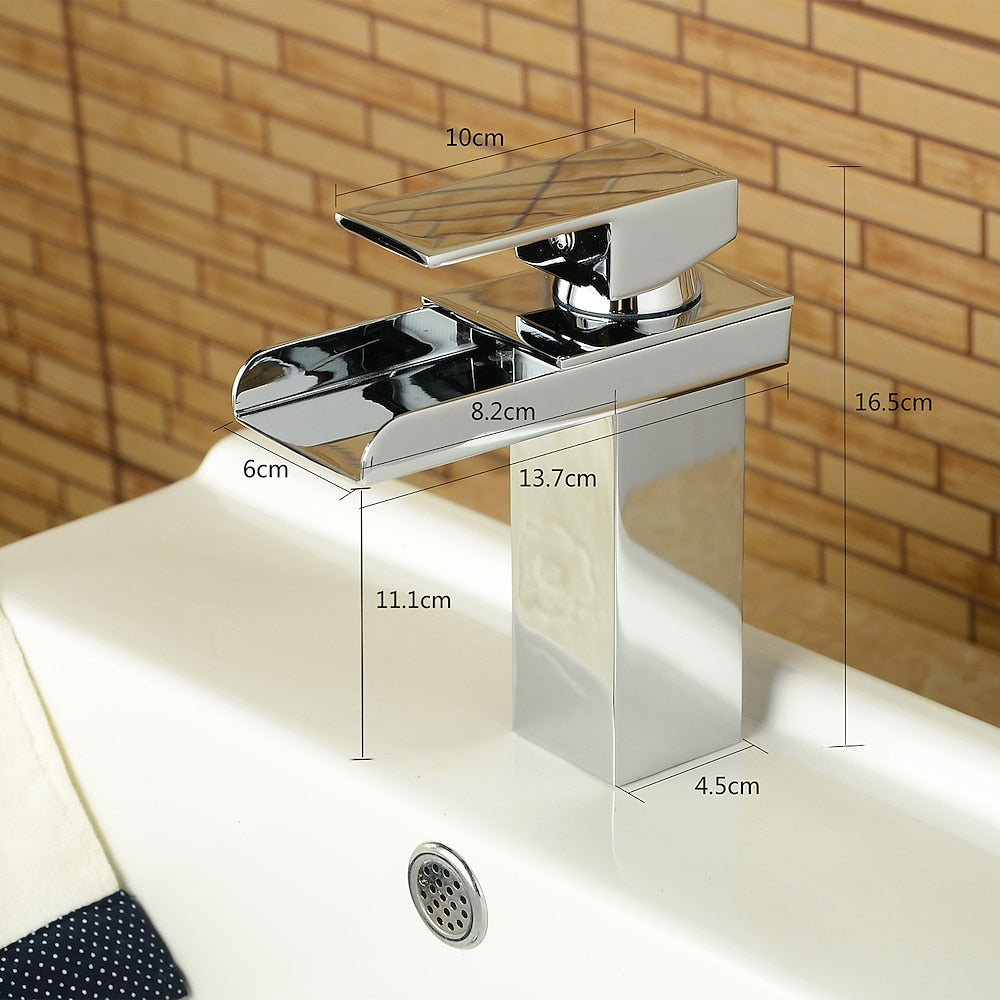 Waterfall Bathroom Faucet, Modern Single-Handle Single-Hole Faucet, Silver / Gold / Black