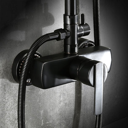 Antique Oil-Rubbed Bronze Wall-Mount Exposed Pipe Tub Shower System, Complete Brass Shower Faucet with Rain Shower Head / Handheld Shower