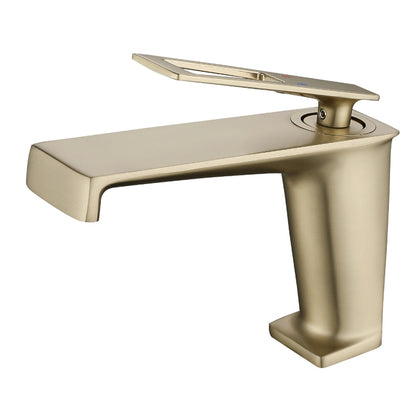 Modern Geometric Spout Single-Hole Bathroom Faucet, Single-Handle Brass Vanity Faucet, Brushed Gold / Chrome / Gunmetal / Matte Black