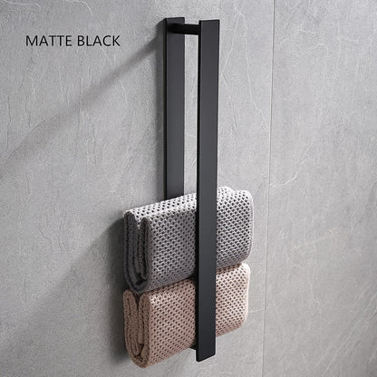 Self-Adhesive SUS304 Stainless Steel Towel Bar, Wall-Mounted No-Drill Towel Holder with Hook, Matte Black / Chrome / Brushed Nickel