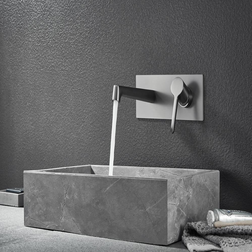 Wall-Mount Bathroom Sink Faucet, Modern Single-Handle Vessel Sink Faucet, Chrome / Gunmetal / Matte Black